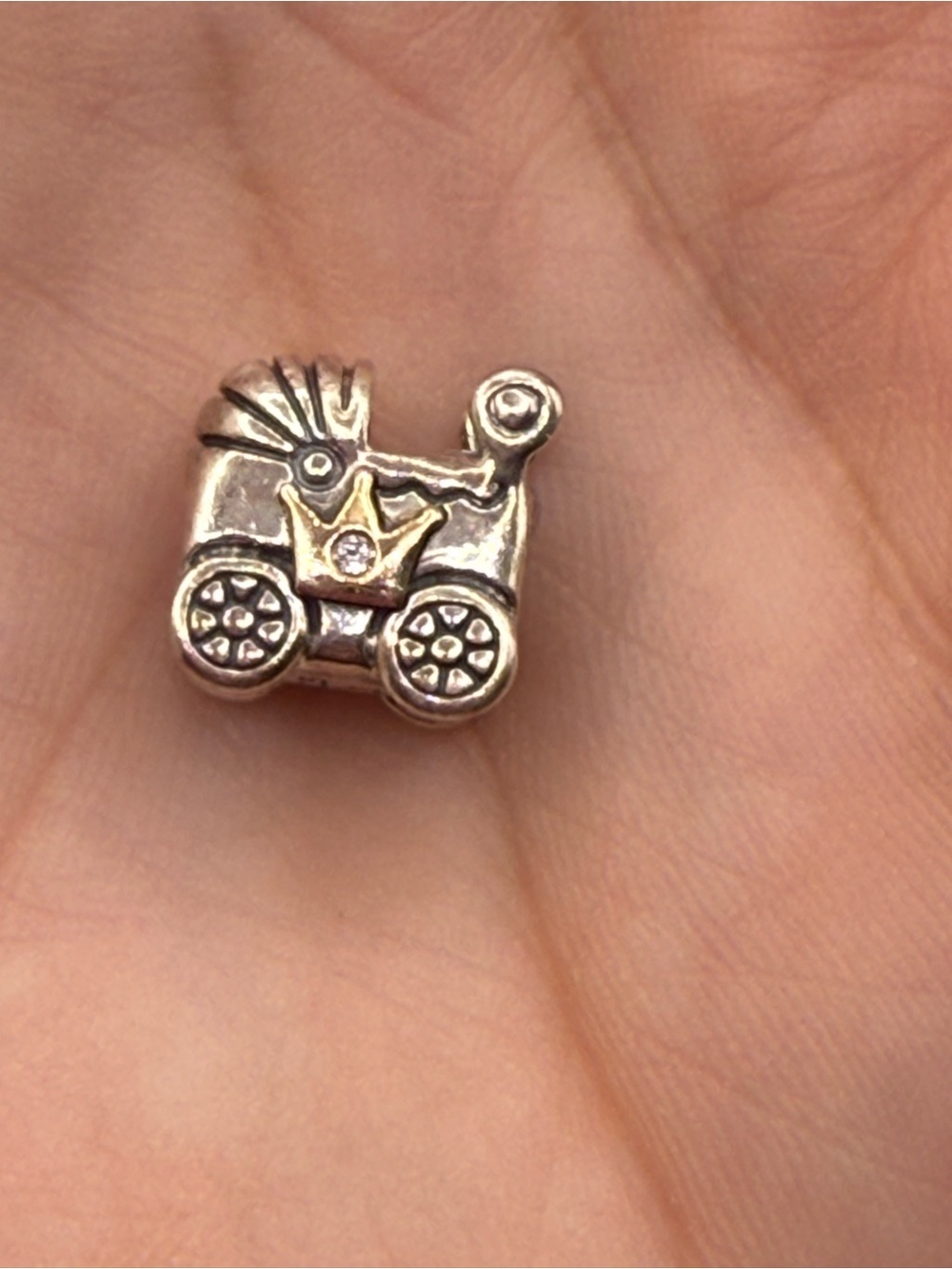 Pandora Limited Edition Royal Baby carriage with 14k gold crown model#791209CZ